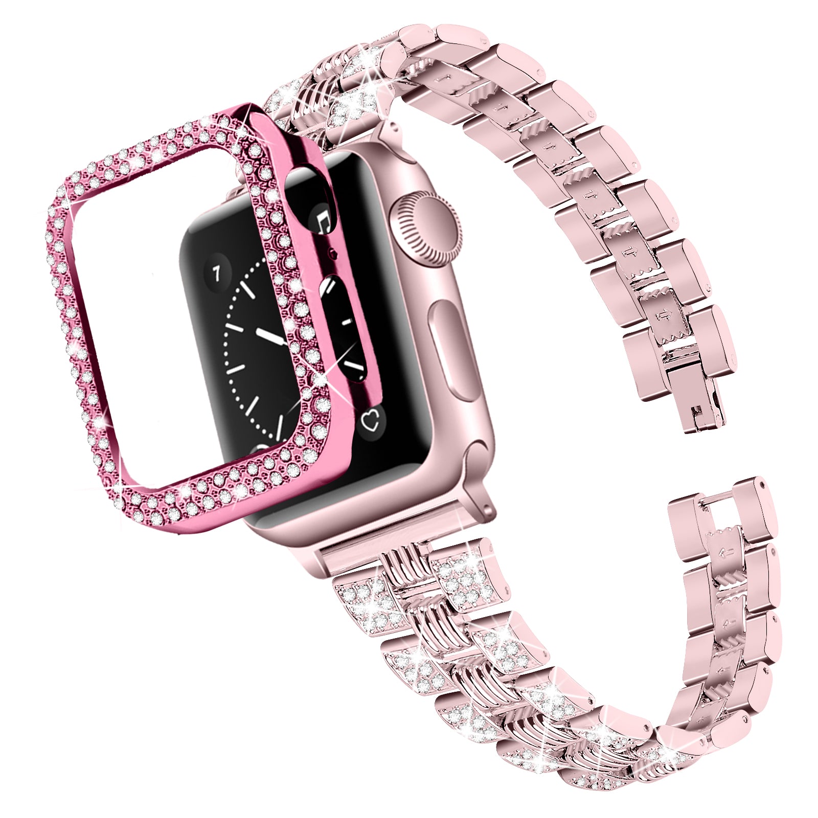 For Apple Watch Series 7 45mm 2-in-1 Design Stainless Steel Rhinestone Thread Watch Strap + Anti-drop Hard PC Watch Case For Apple Watch Series 7 45mm 2-in-1 Design Stainless Steel Rhinestone Thread Watch Strap + Anti-drop Hard PC Watch Case